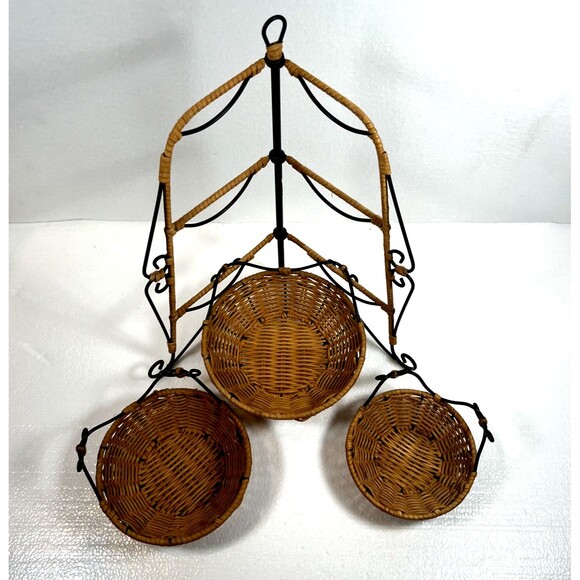 Princess House Casual Home 3-Tier Basket Set Pavillion Nested Bowls Rattan - Picture 3 of 7